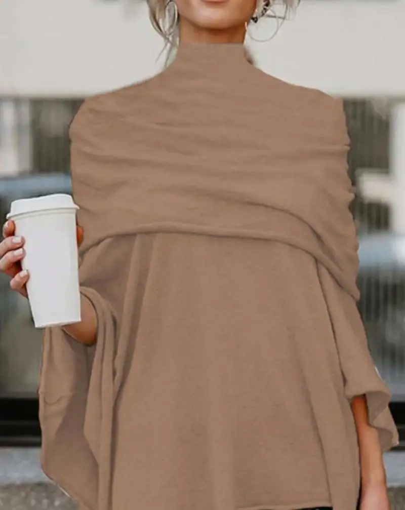 Korean Women's Lazy Loose Top Autumn Clothes for Woman Casual Half High Neck Loose Irregular Hem Top Pleated Elegant Pullover - Image 2