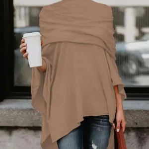 Korean Women's Lazy Loose Top Autumn Clothes for Woman Casual Half High Neck Loose Irregular Hem Top Pleated Elegant Pullover