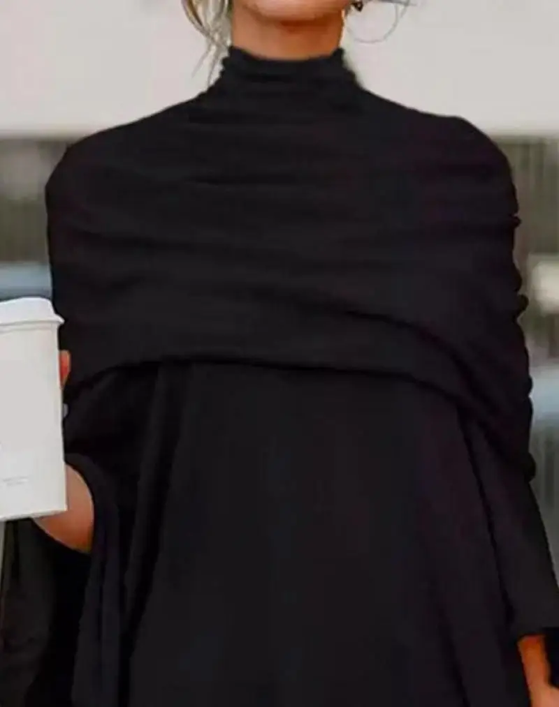 Korean Women's Lazy Loose Top Autumn Clothes for Woman Casual Half High Neck Loose Irregular Hem Top Pleated Elegant Pullover - Image 6